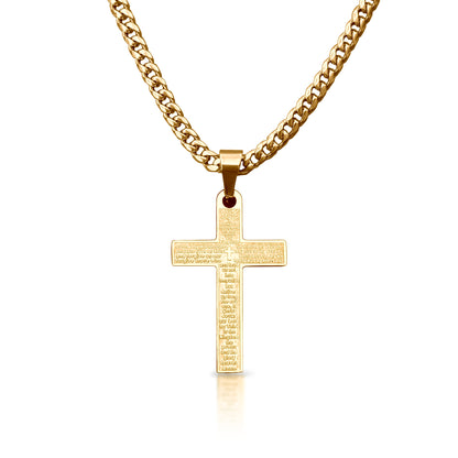 Pro Our Father Cross Pendant Necklace - 14K Gold Plated Stainless Steel