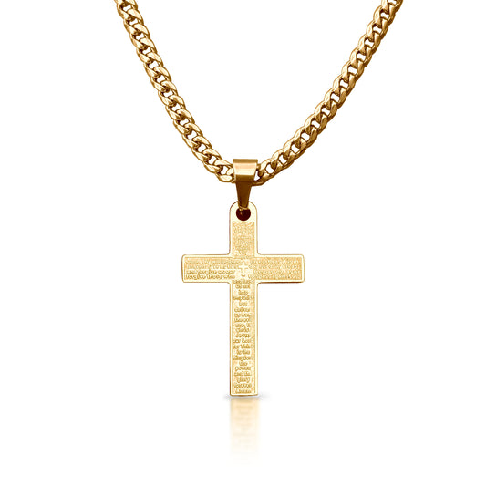 Pro Our Father Cross Pendant Necklace - 14K Gold Plated Stainless Steel