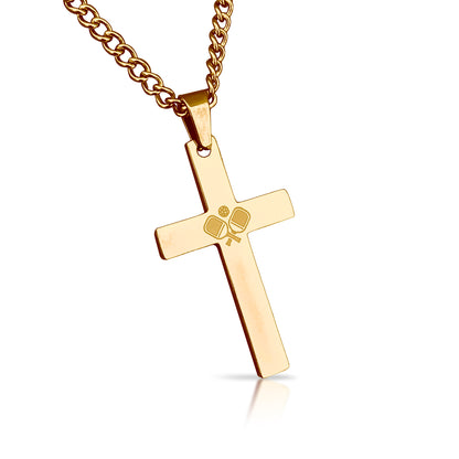 Pickleball Cross Pendant With Chain Necklace - 14K Gold Plated Stainless Steel