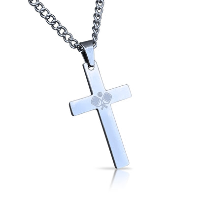 Pickleball Cross Pendant With Chain Necklace - Stainless Steel