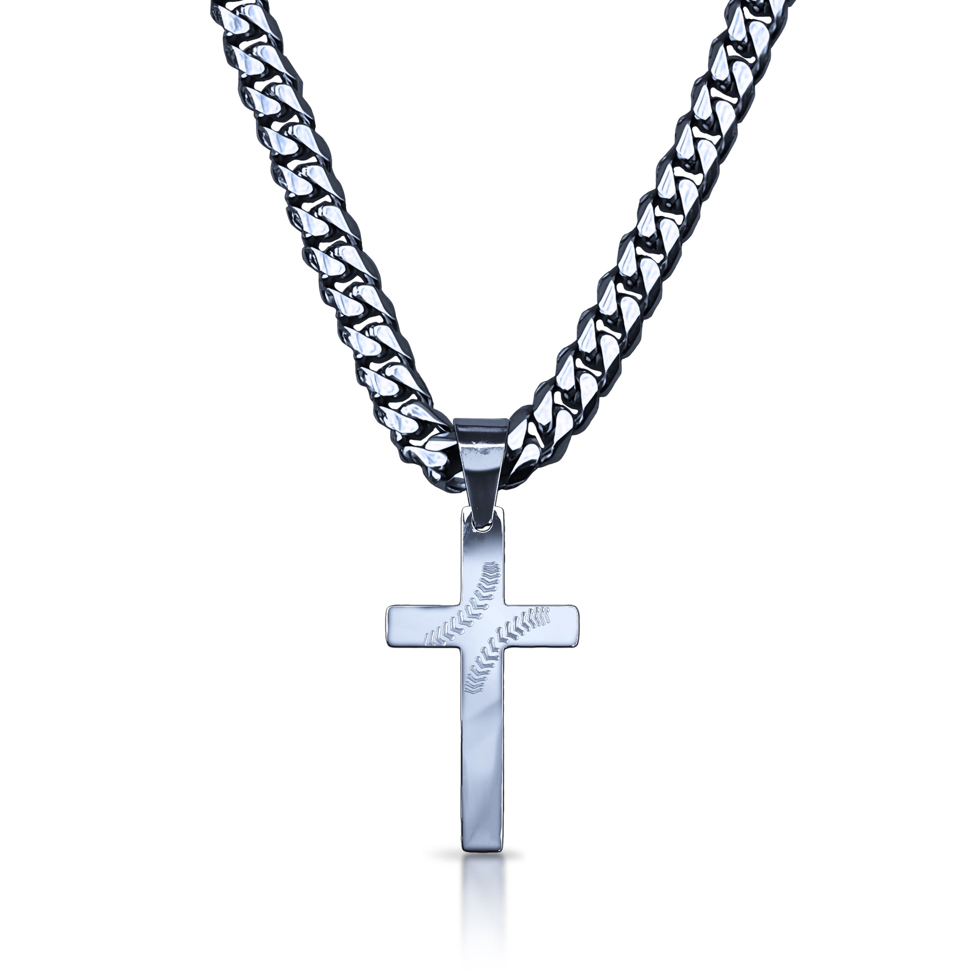 Pro Baseball Cross Pendant With 6mm Cuban Link Chain Necklace - Stainless Steel