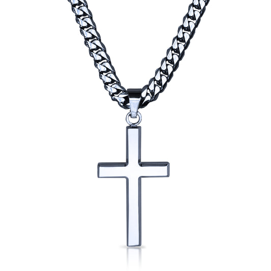 Pro Cross Pendant With 6mm Cuban Link Chain Necklace - Stainless Steel