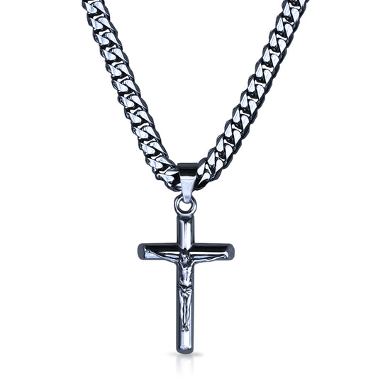 Pro Crucifix Pendant Pendant With 6mm Cuban Link Chain Necklace - Stainless Steel