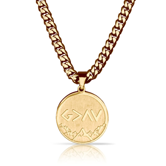 Pro God Is Greater Than The Highs and Lows Pendant Pendant With 6mm Cuban Link Chain Necklace - 14K Gold Plated Stainless Steel