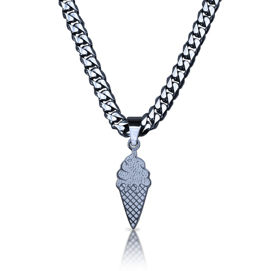 Pro Ice Cream Pendant With 6mm Cuban Link Chain Necklace - Stainless Steel