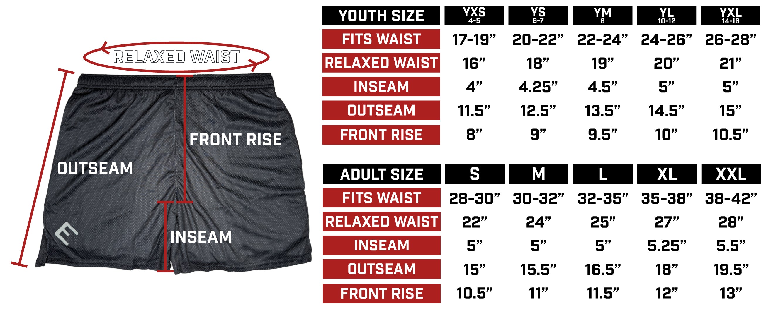 SHORTS SIZE CHART