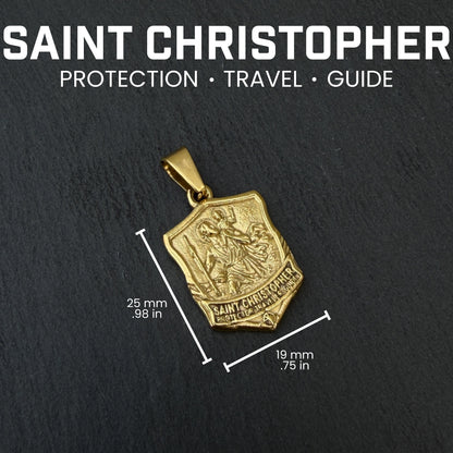 Pro Saint Christopher Pendant Necklace - 14K Gold Plated Stainless Steel
