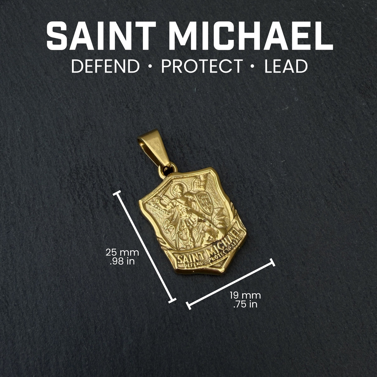 Pro Saint Michael Pendant Necklace - 14K Gold Plated Stainless Steel