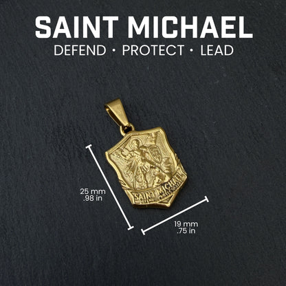Pro Saint Michael Pendant Necklace - 14K Gold Plated Stainless Steel