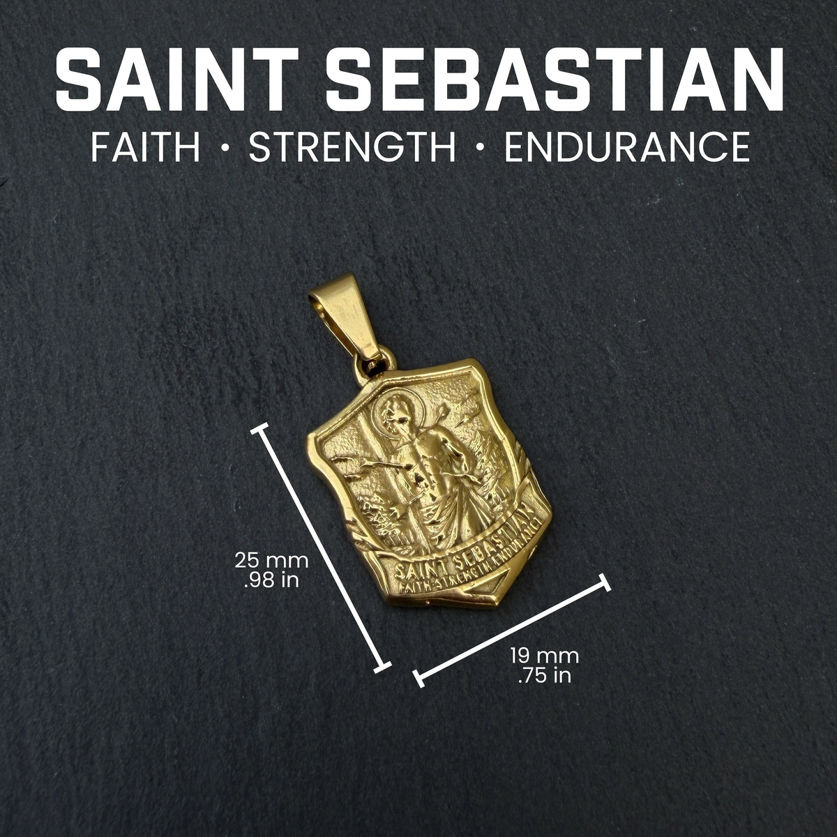 Pro Saint Sebastian Pendant Necklace - 14K Gold Plated Stainless Steel