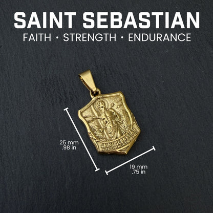 Pro Saint Sebastian Pendant Necklace - 14K Gold Plated Stainless Steel