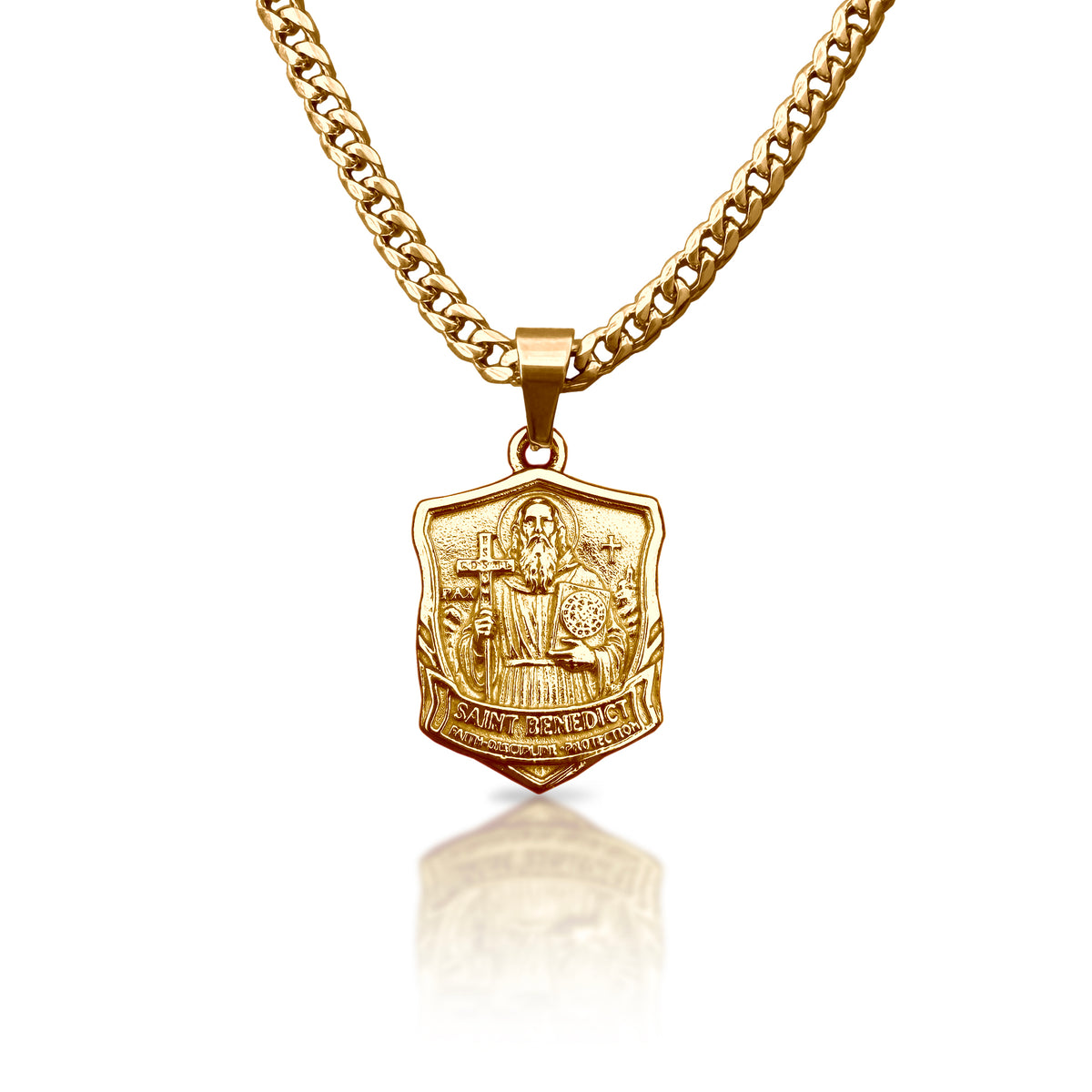 Pro Saint Benedict Pendant Necklace - 14K Gold Plated Stainless Steel