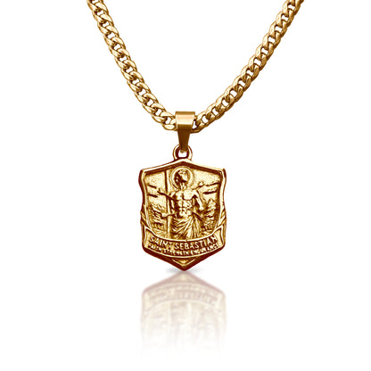 Pro Saint Sebastian Pendant Necklace - 14K Gold Plated Stainless Steel