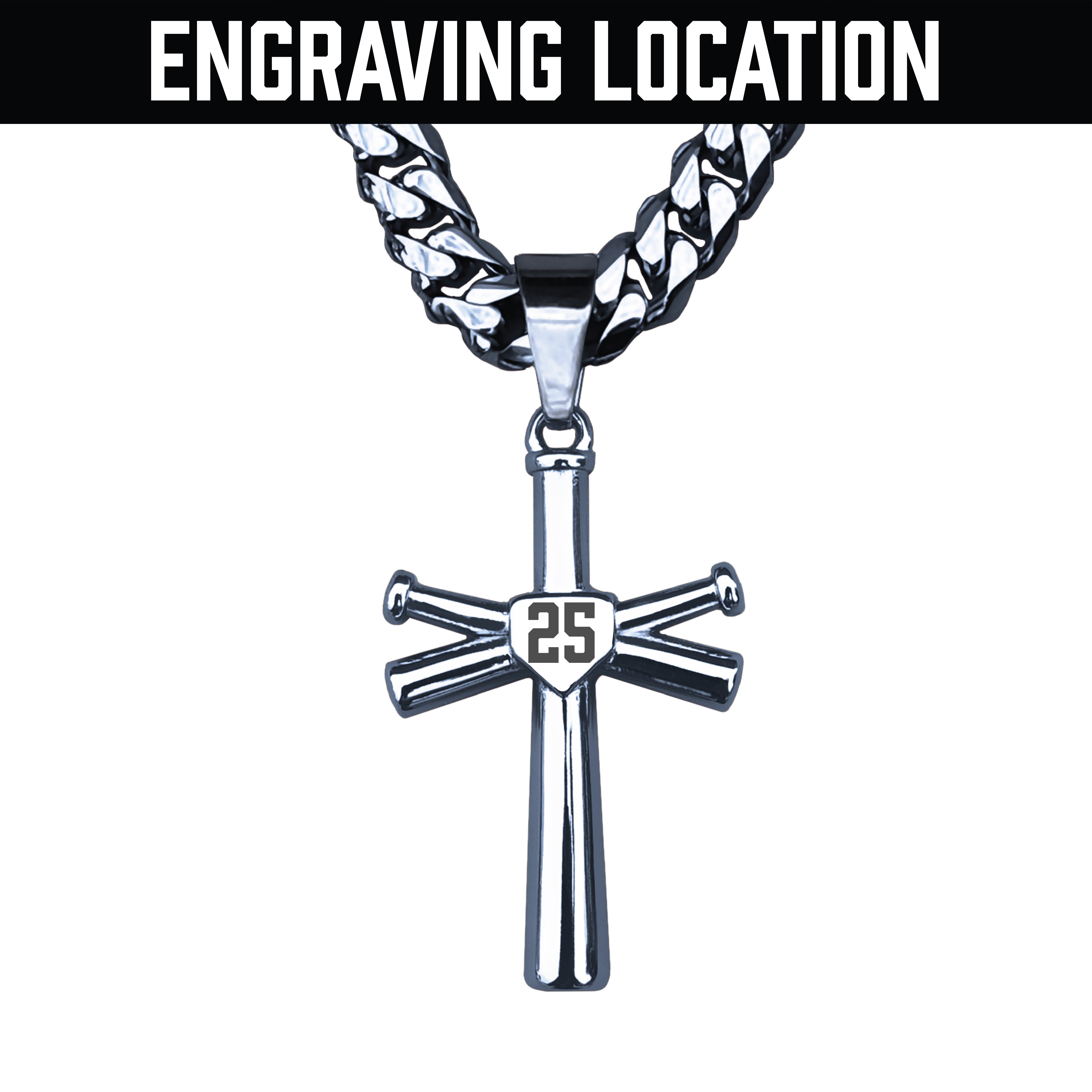 Pro Baseball Bat Cross Pendant Necklace - Stainless Steel
