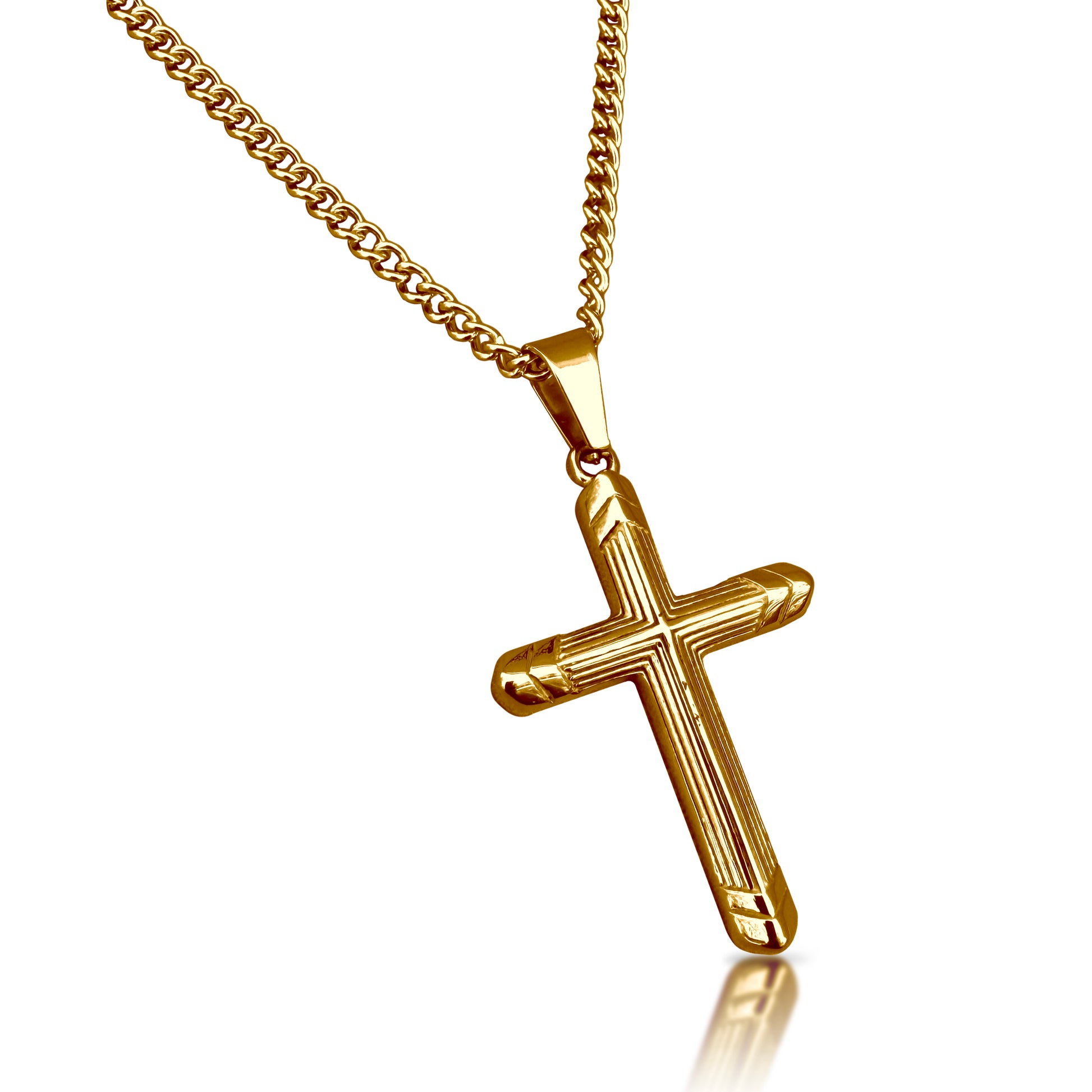 Valor Cross Pendant Necklace - 14K Gold Plated Stainless Steel