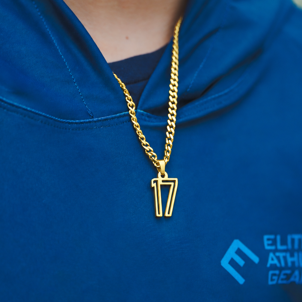 Varsity Number Pendant Necklace - 14K Gold Plated Stainless Steel