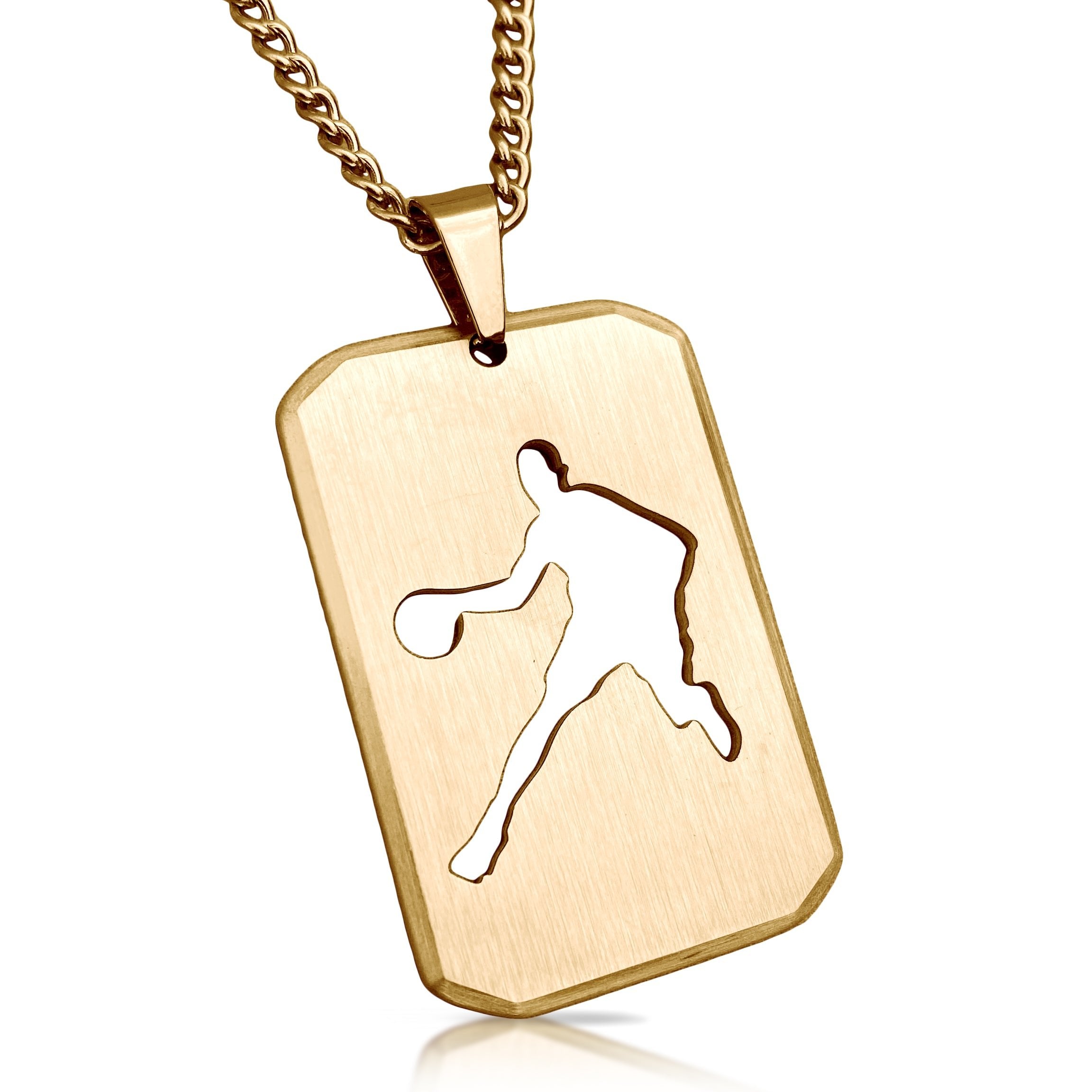 Basketball Cut Out Pendant Necklace - 14K Gold Plated Stainless Steel