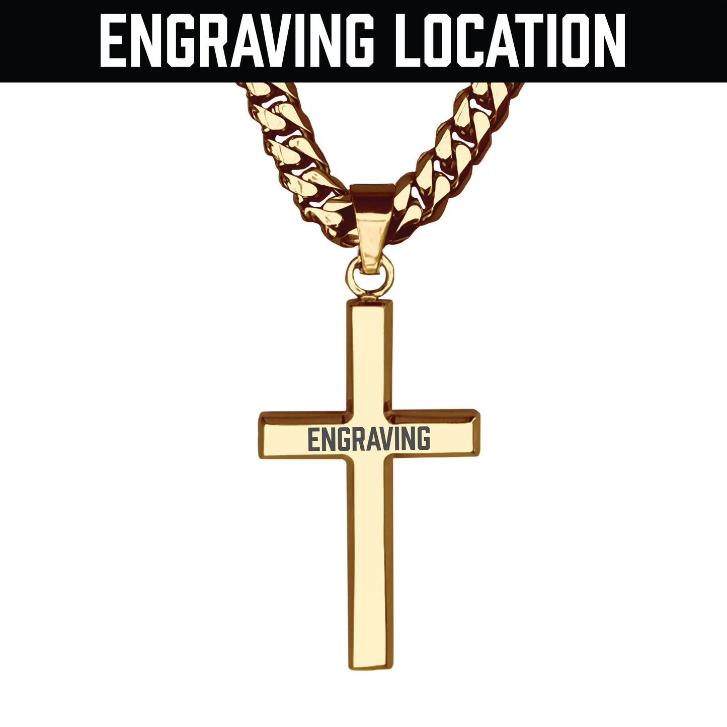 Pro Cross Pendant With 6mm Cuban Link Chain Necklace - 14K Gold Plated Stainless Steel