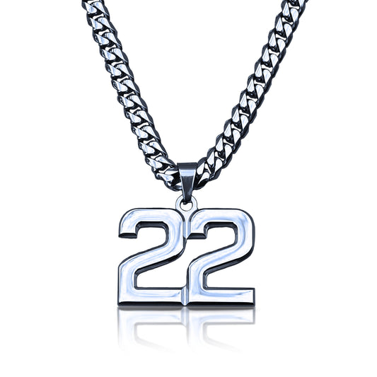 Pro Number Pendant With 6mm Cuban Link Chain Necklace - Stainless Steel