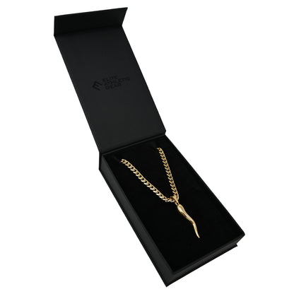 Pro Italian Horn Pendant With 6mm Cuban Link Chain Necklace - 14K Gold Plated Stainless Steel