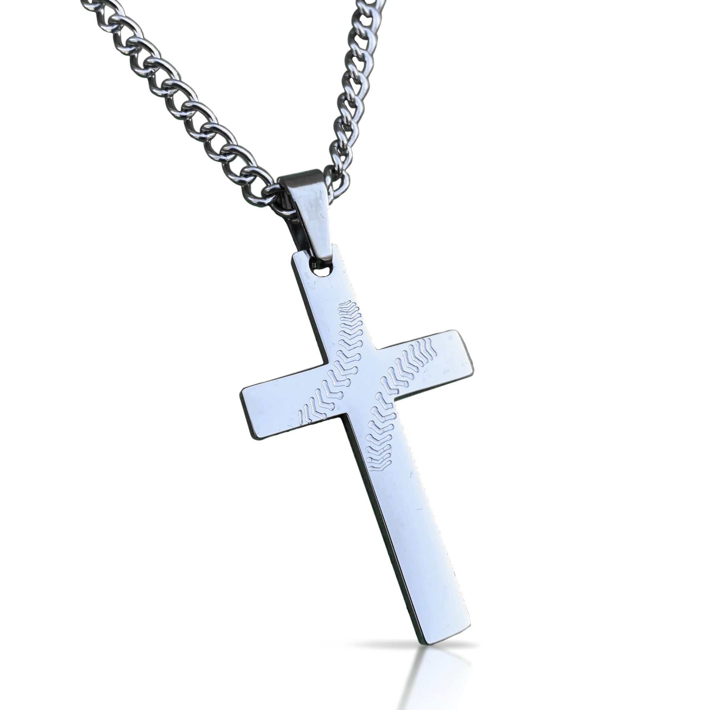 Baseball Cross Pendant Necklace - Stainless Steel