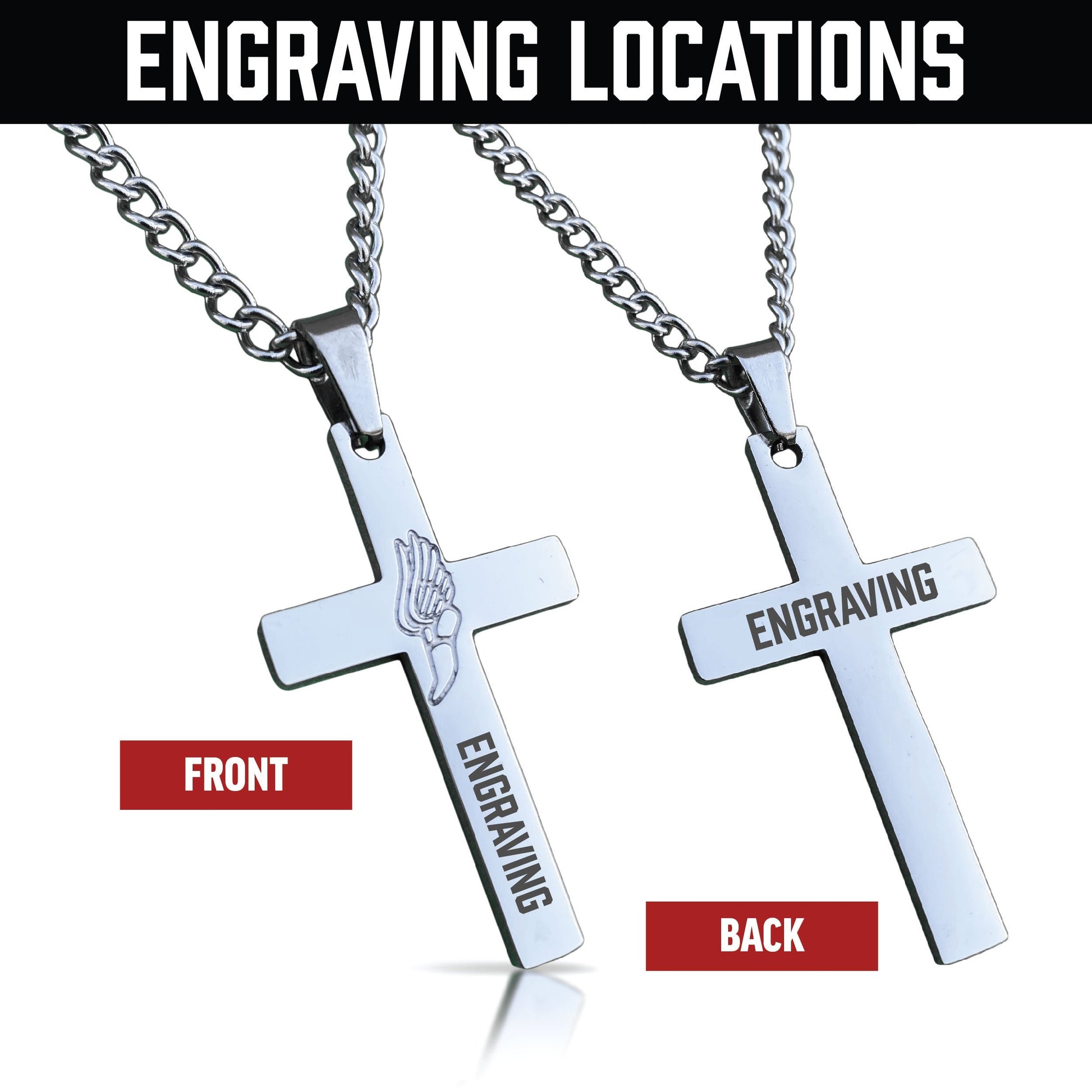 Track & Field Cross Pendant With Chain Necklace - Stainless Steel