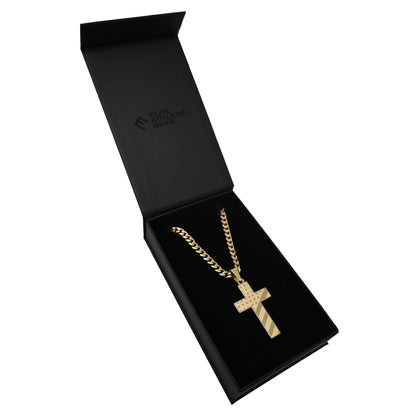 Pro USA Flag Cross Pendant With 6mm Cuban Link Chain Necklace - 14K Gold Plated Stainless Steel