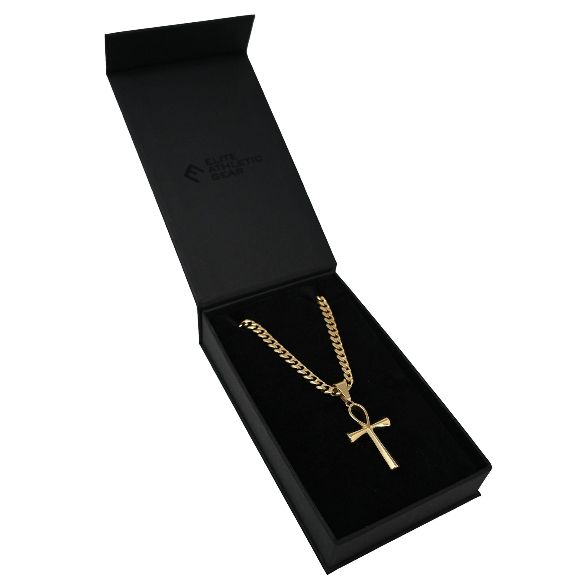 Pro Ankh Pendant With 6mm Cuban Link Chain Necklace - 14K Gold Plated Stainless Steel