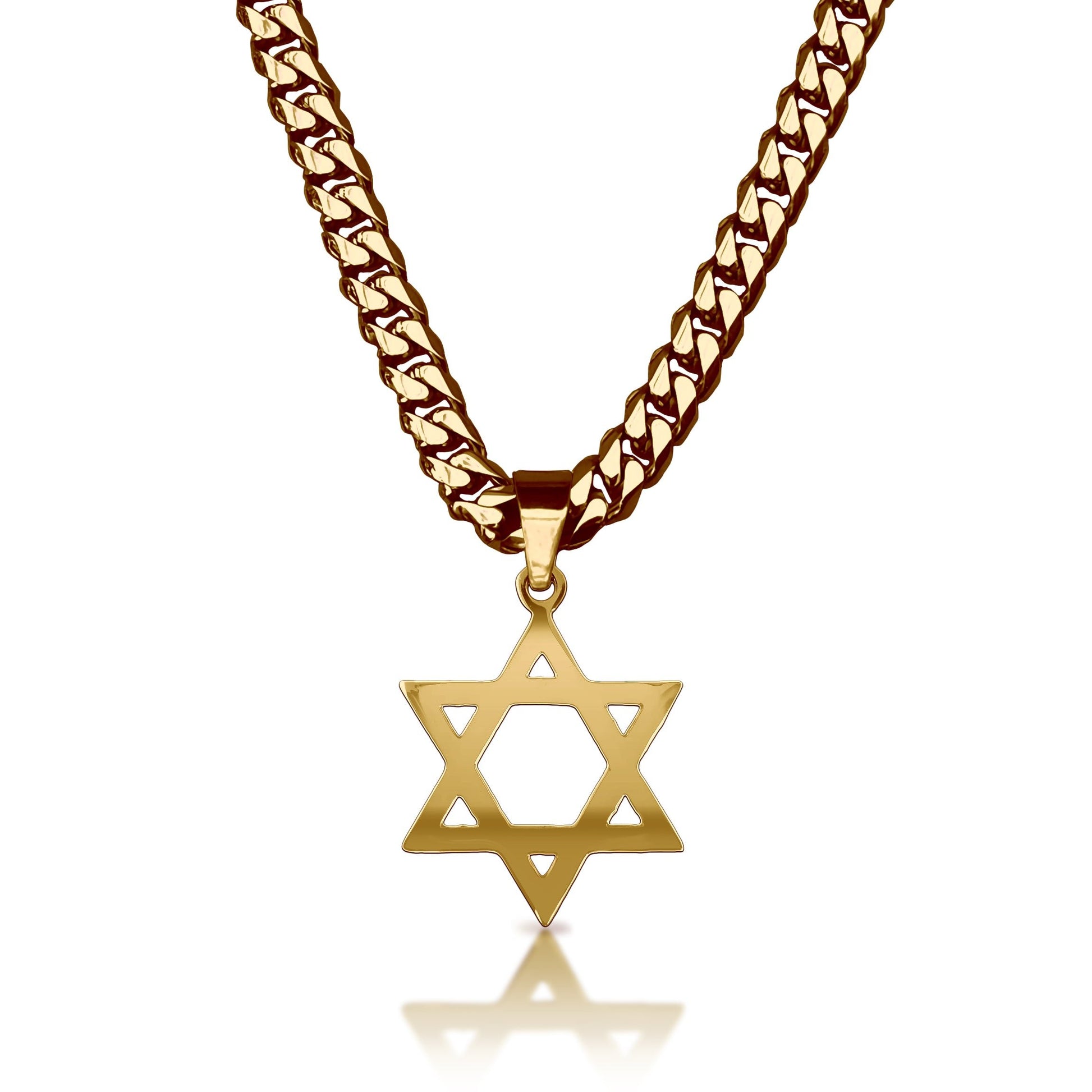 Pro Star of David Pendant With 6mm Cuban Link Chain Necklace - 14K Gold Plated Stainless Steel