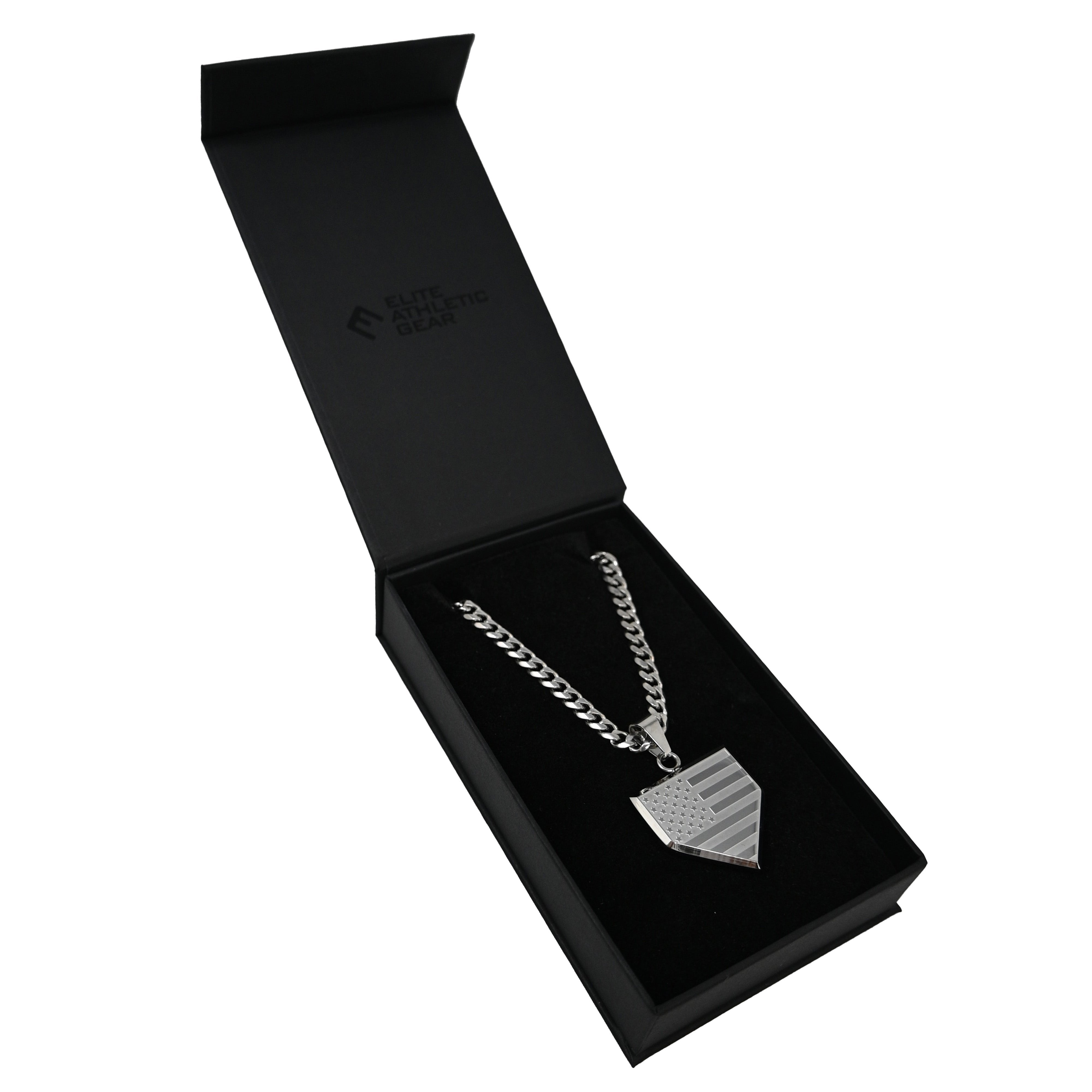 Pro USA Flag Home Plate Pendant Necklace - Stainless Steel