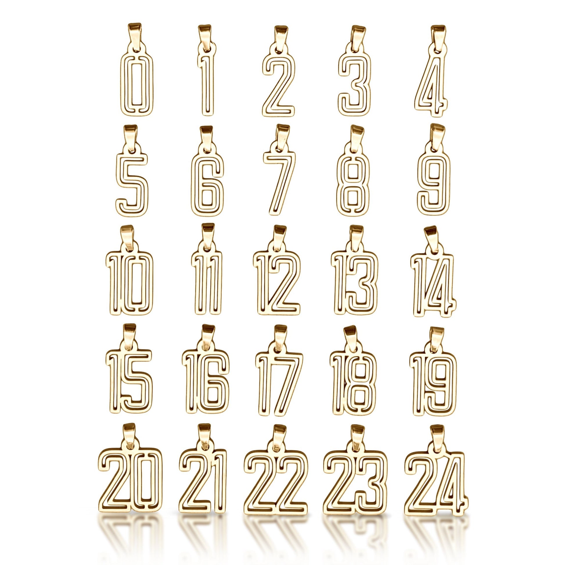 Varsity Number Pendant With Chain Necklace - 14K Gold Plated Stainless Steel