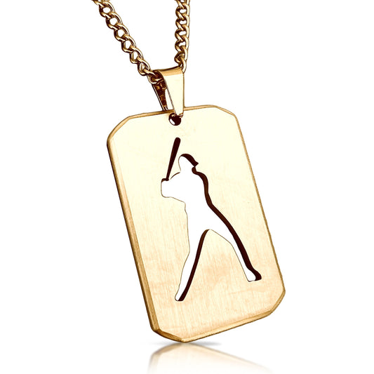 Baseball Cut Out Pendant With Chain Necklace - 14K Gold Plated Stainless Steel