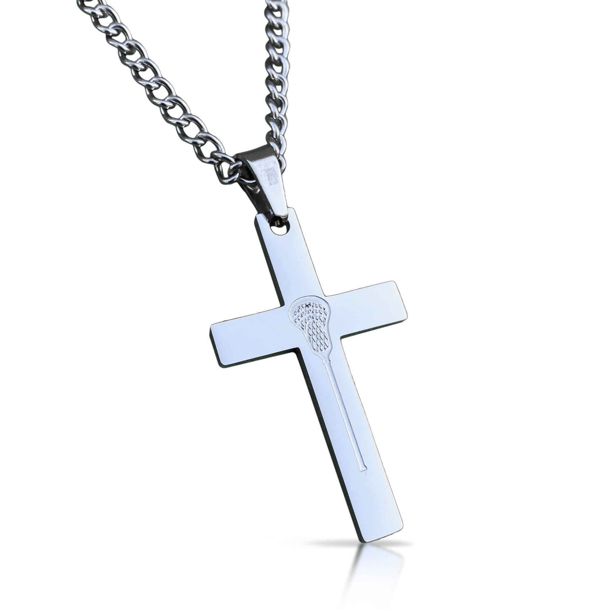 Lacrosse Cross Pendant With Chain Necklace - Stainless Steel