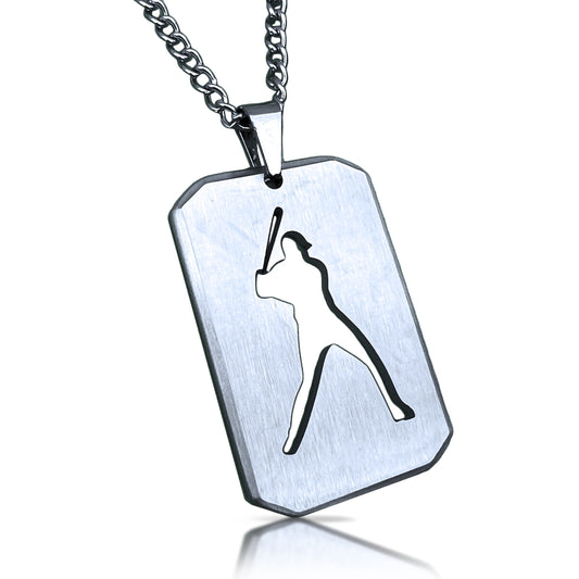 Baseball Cut Out Pendant With Chain Necklace - Stainless Steel