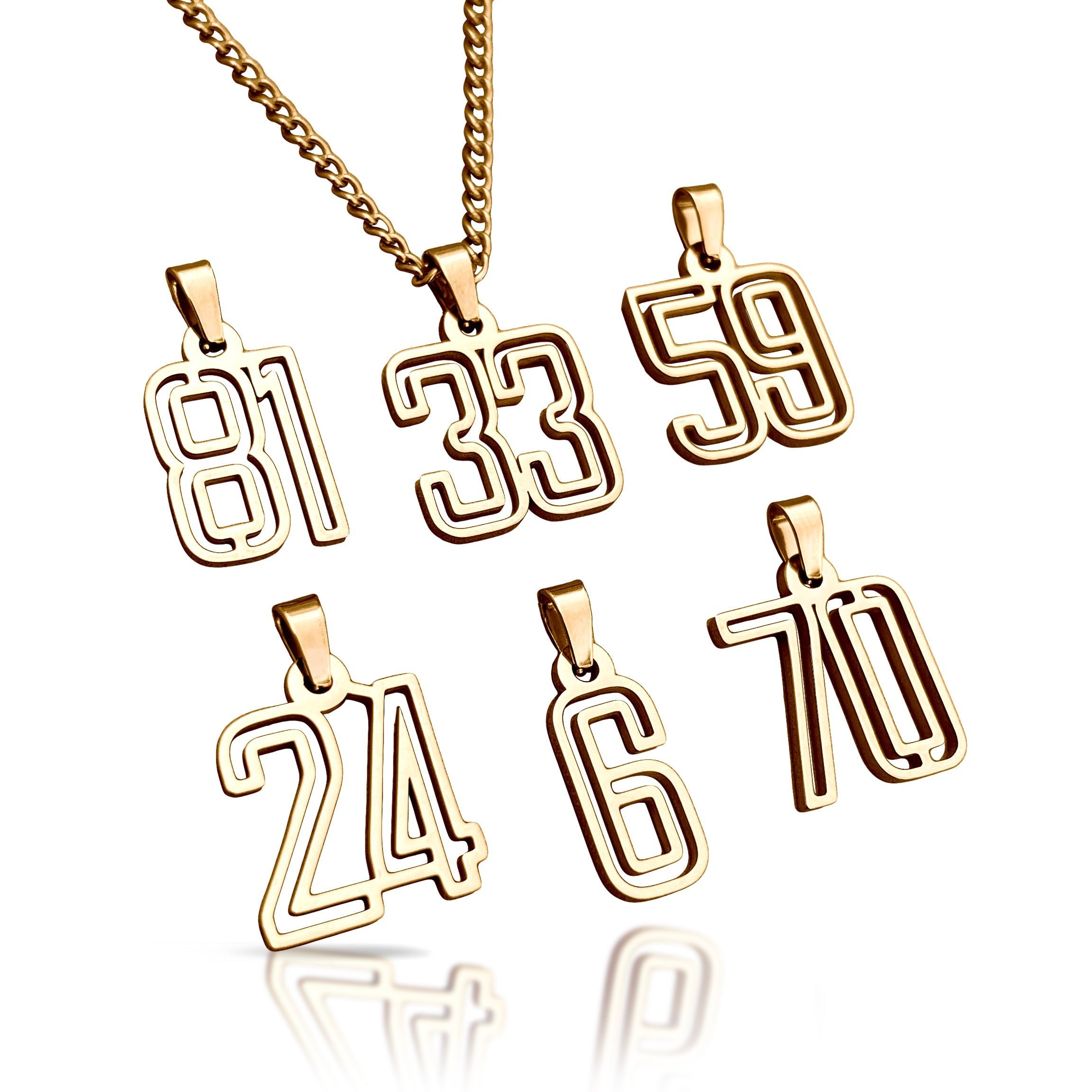 Varsity Number Pendant Necklace - 14K Gold Plated Stainless Steel