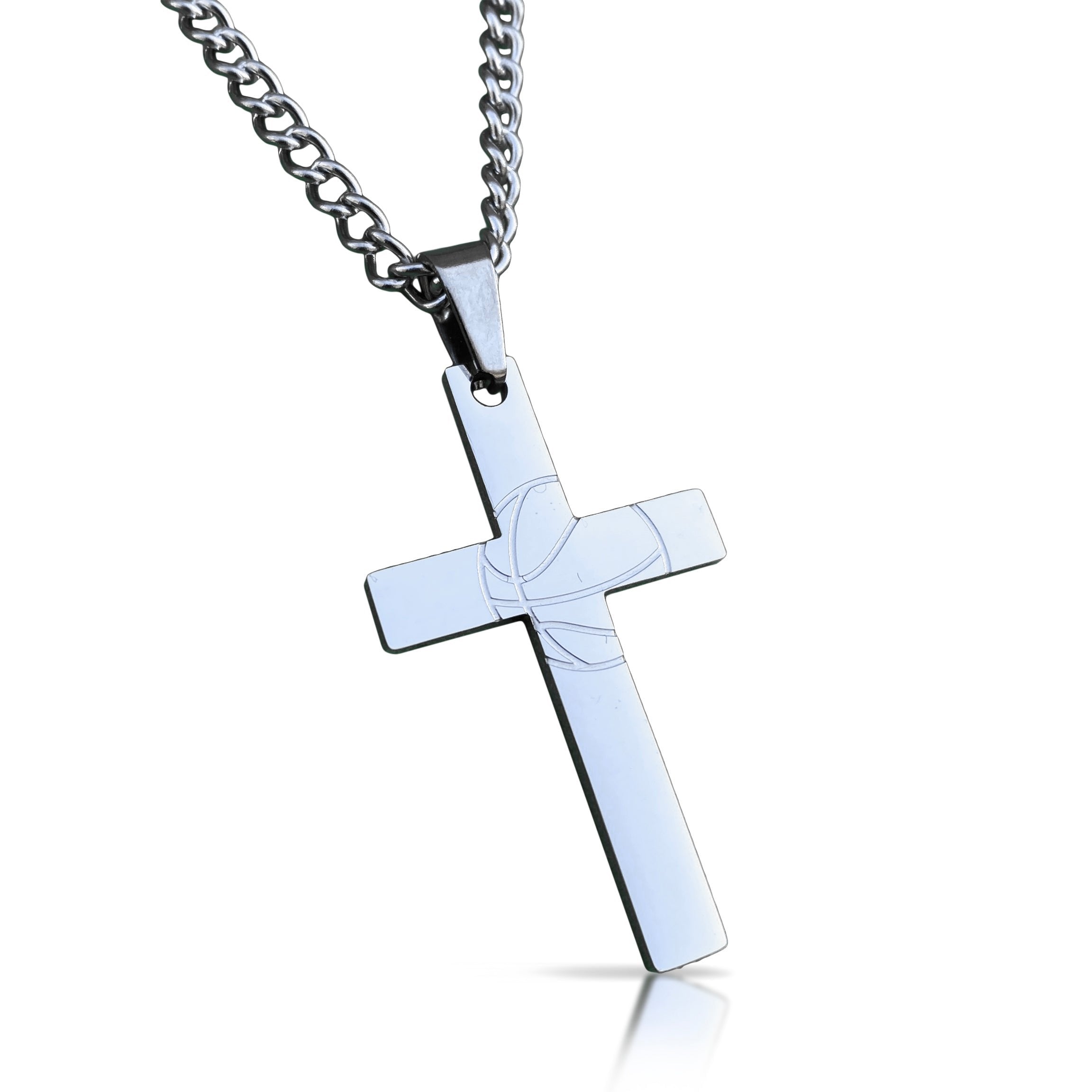 Basketball Cross Pendant Necklace - Stainless Steel