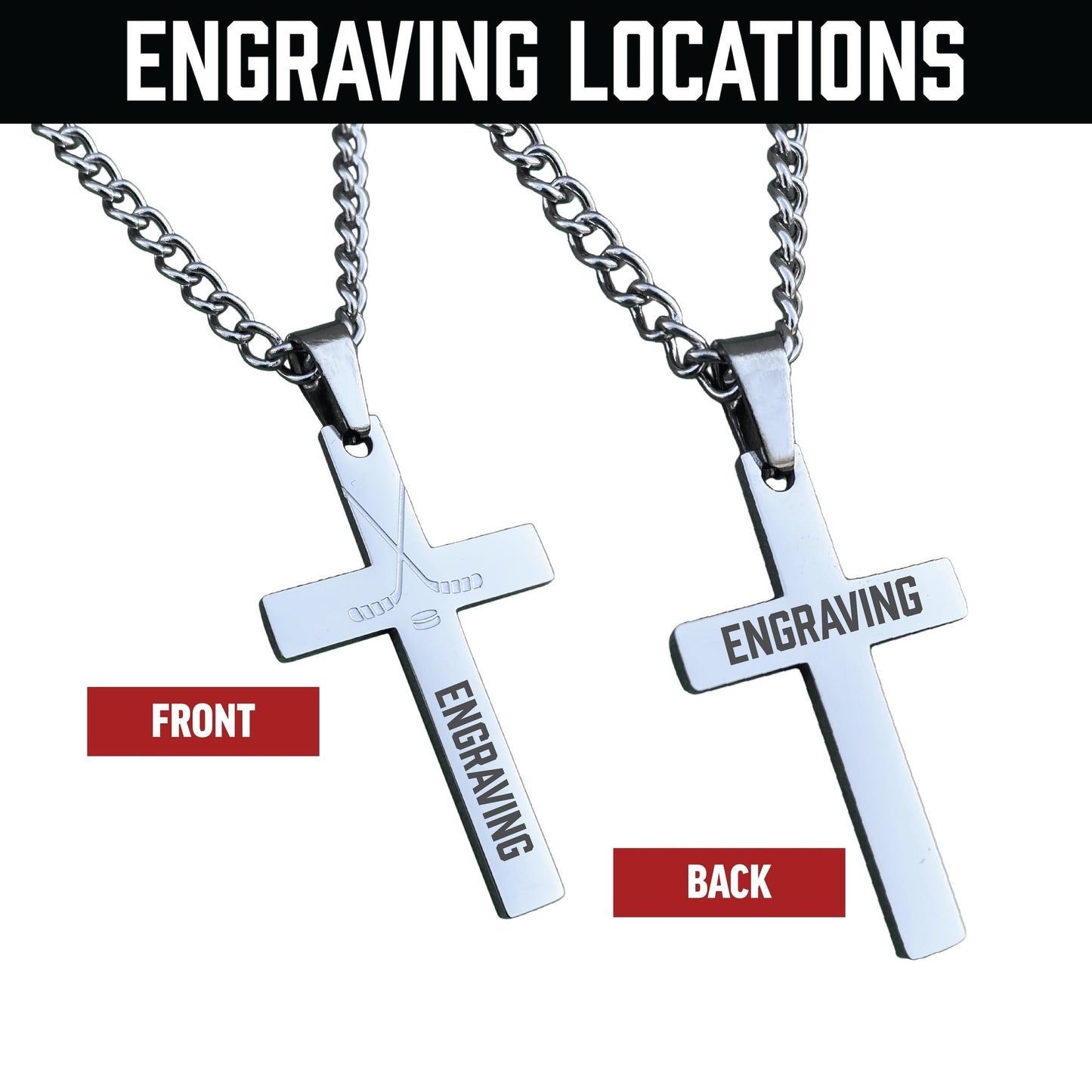 Hockey Cross Pendant With Chain Necklace - Stainless Steel