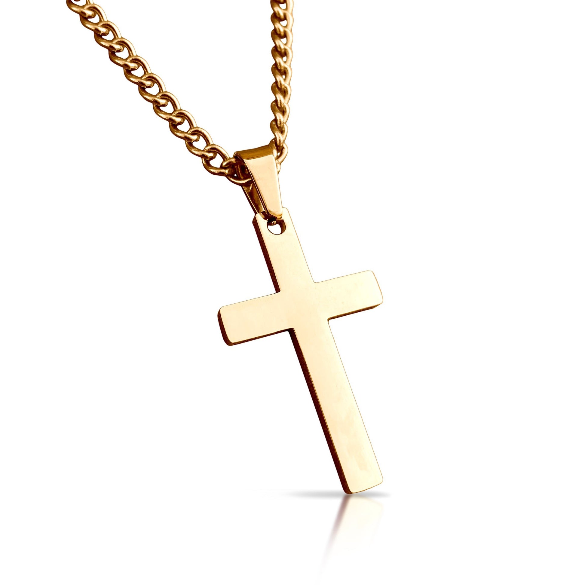 Cross Pendant With Chain Necklace - 14K Gold Plated Stainless Steel