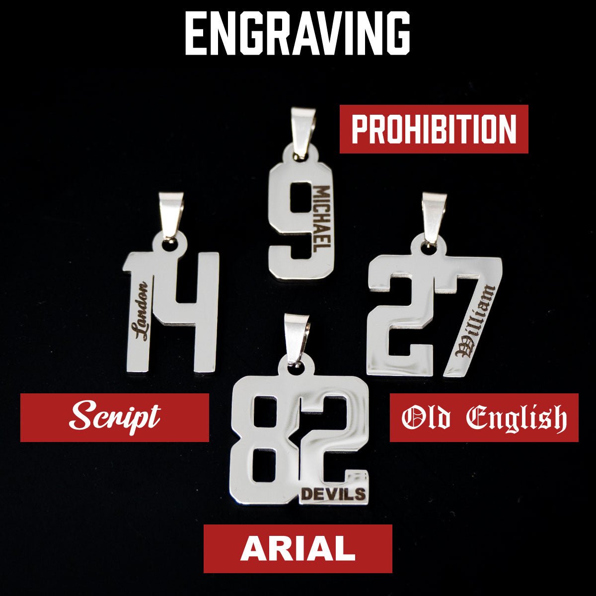 Custom Number Pendant Necklace - Stainless Steel