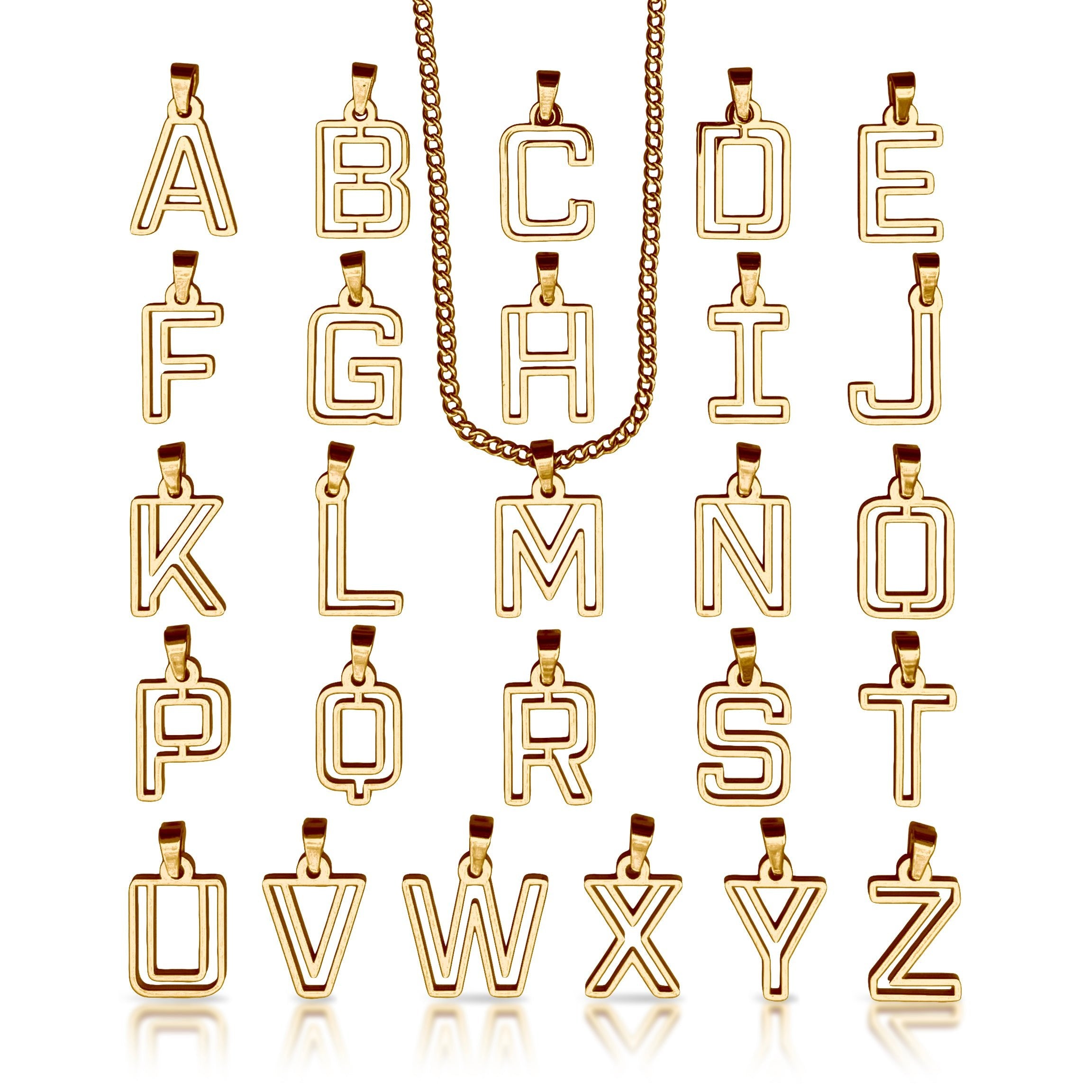 Varsity Letter Pendant Necklace - 14K Gold Plated Stainless Steel