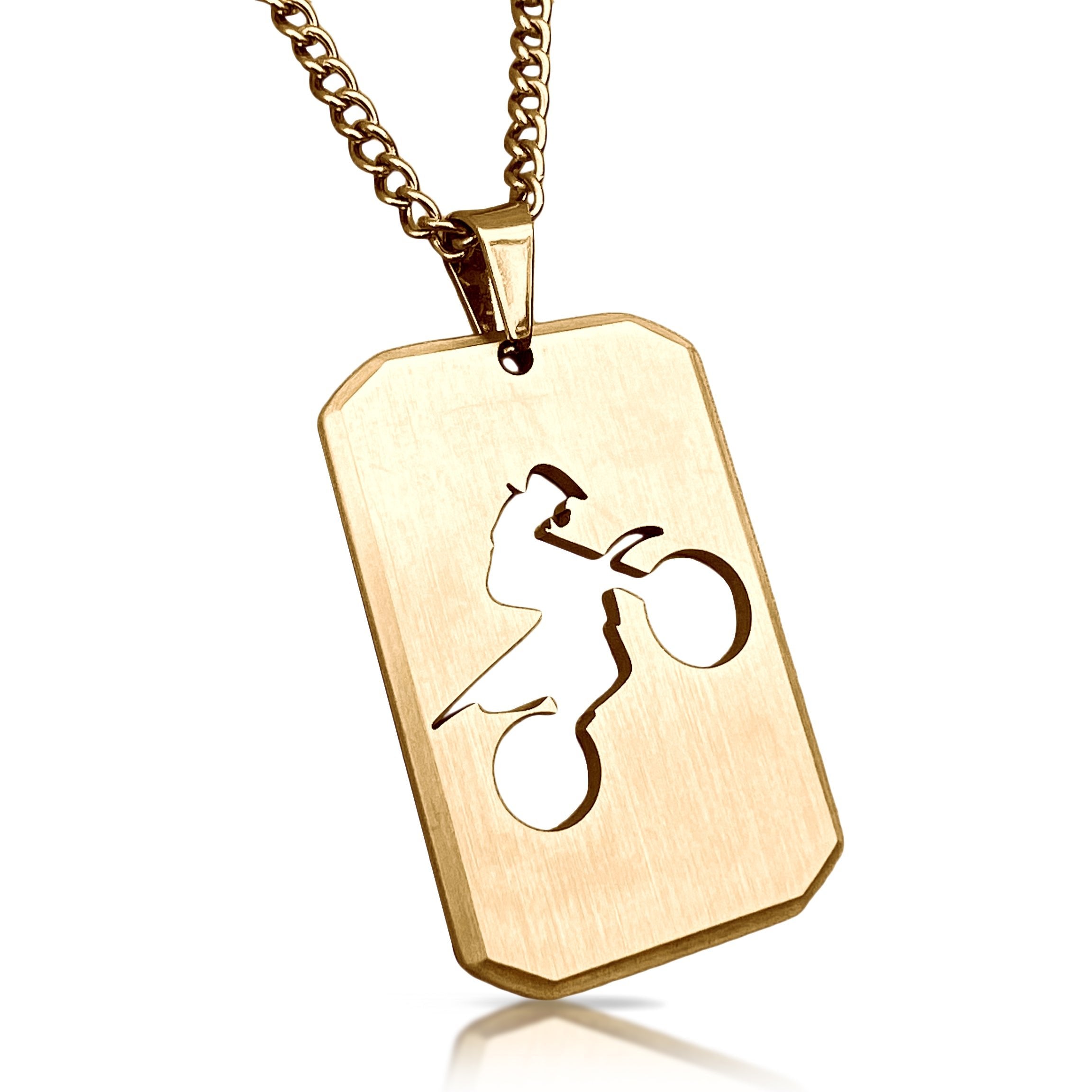 Motocross Cut Out Pendant Necklace - 14K Gold Plated Stainless Steel