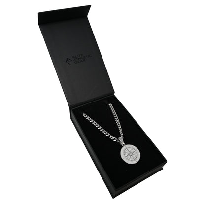 Pro Compass Pendant With 6mm Cuban Link Chain Necklace - Stainless Steel