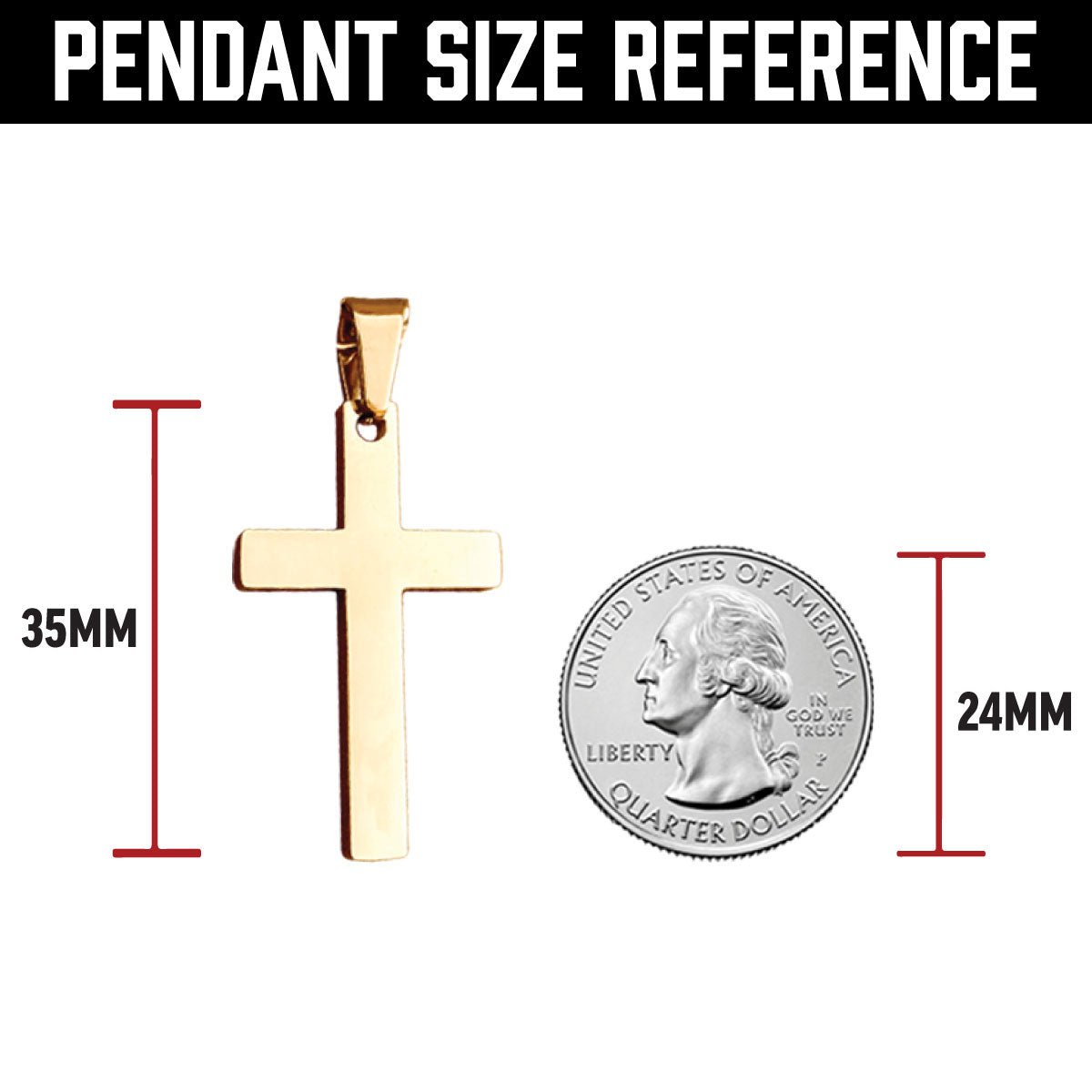 Tennis Cross Pendant Necklace - 14K Gold Plated Stainless Steel