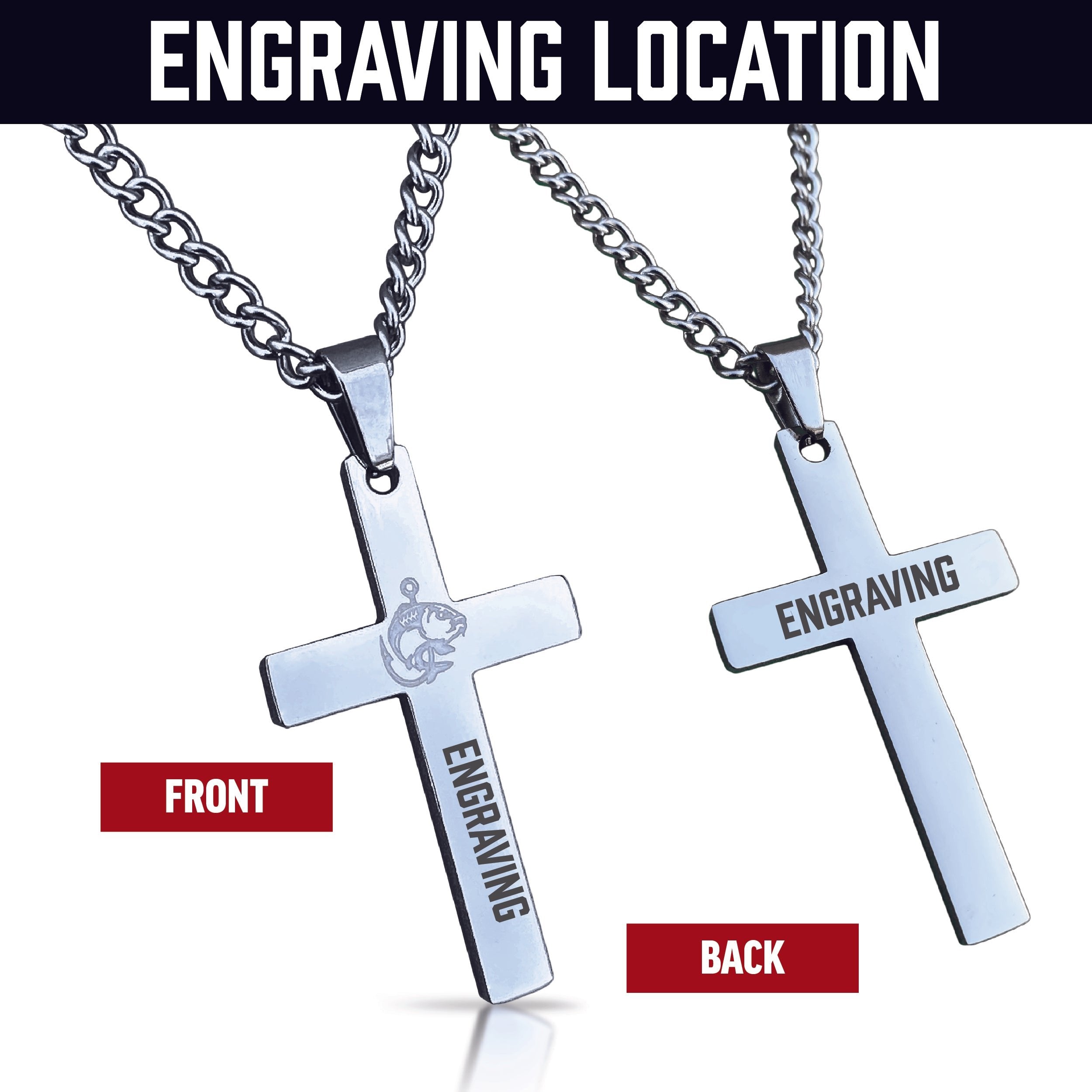 Fishing Cross Pendant Necklace - Stainless Steel
