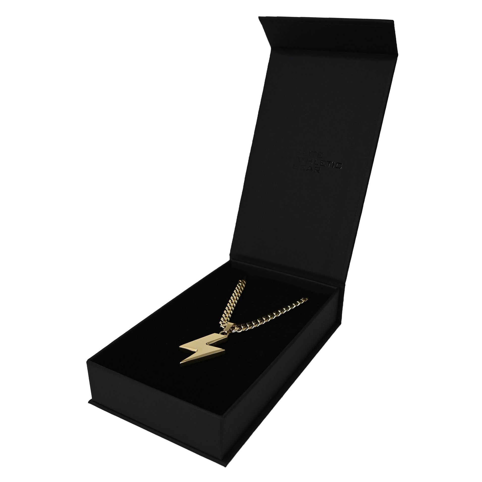 Pro Lightning Bolt Pendant With 6mm Cuban Link Chain Necklace - 14K Gold Plated Stainless Steel