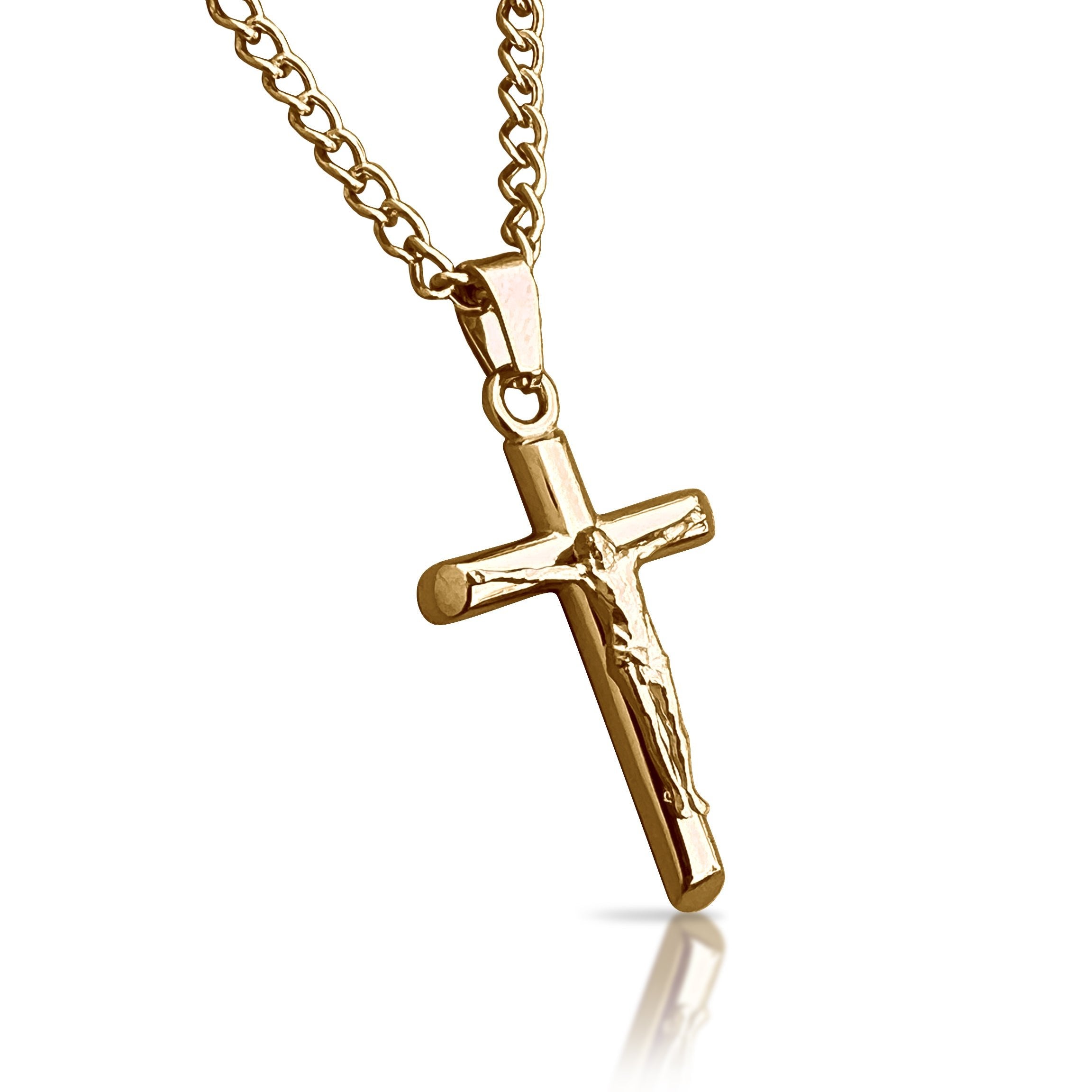 Crucifix Pendant Necklace - 14K Gold Plated Stainless Steel