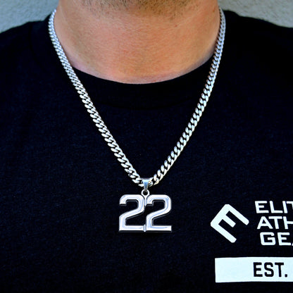 Pro Number Pendant With 6mm Cuban Link Chain Necklace - Stainless Steel