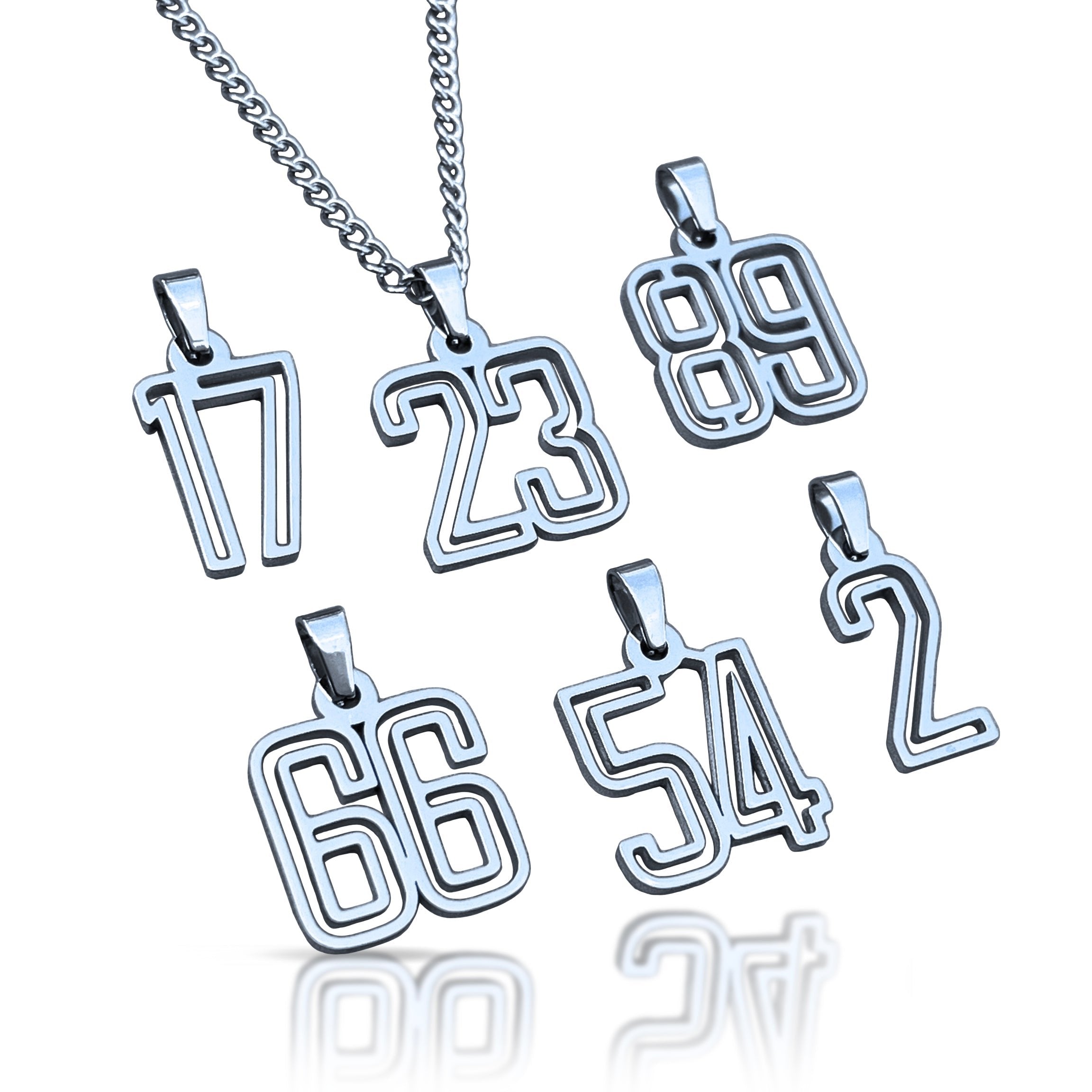 Varsity Number Pendant Necklace - Stainless Steel