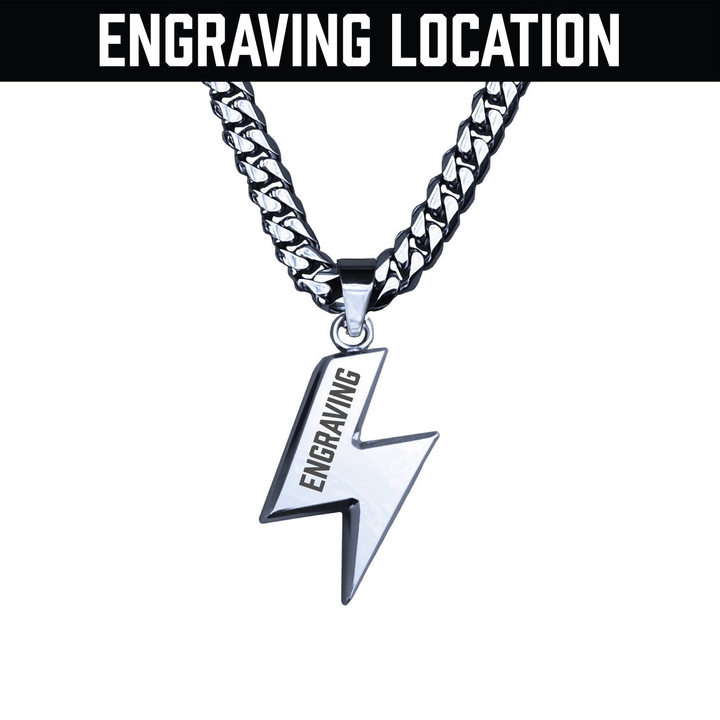 Pro Lightning Bolt Pendant With 6mm Cuban Link Chain Necklace - Stainless Steel