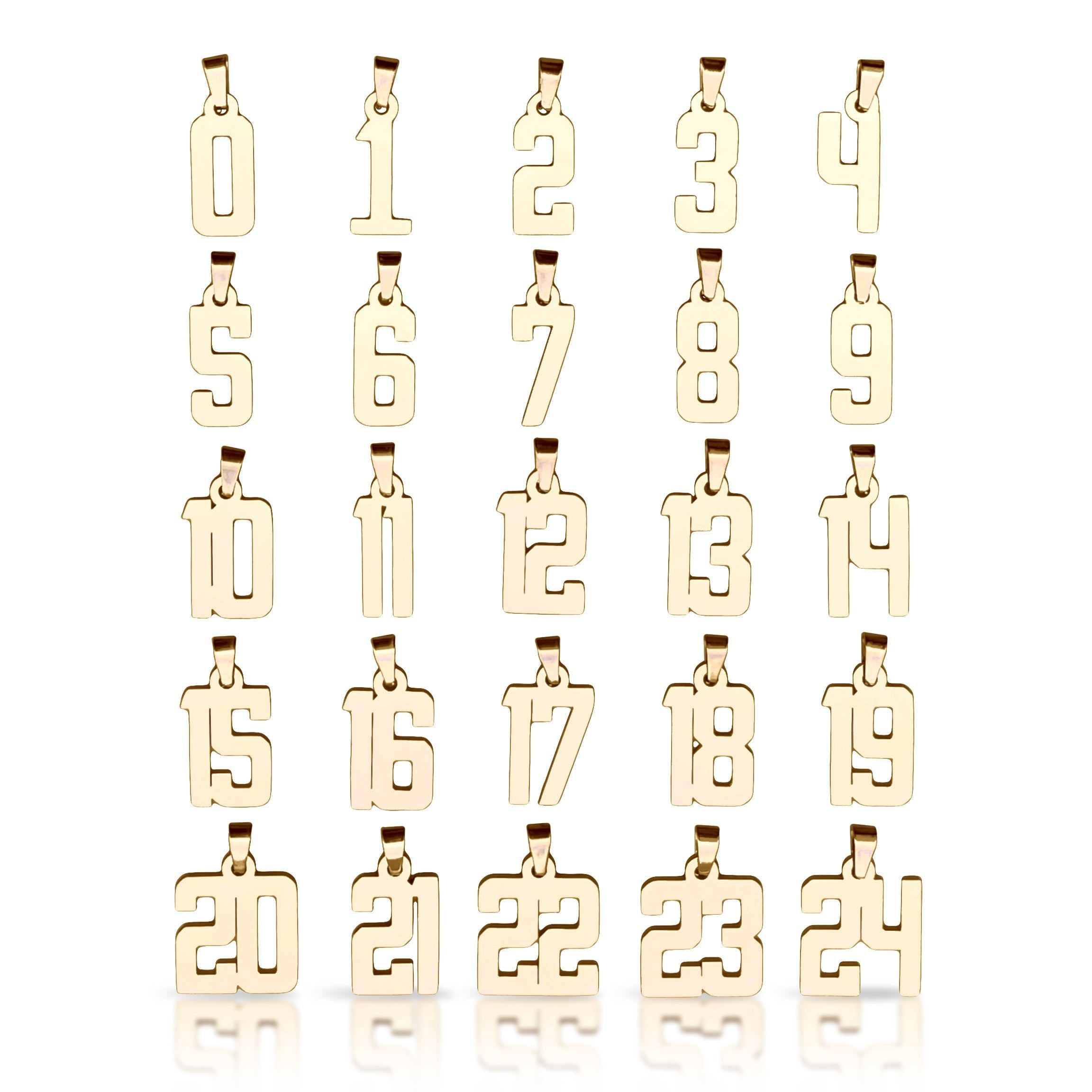 Custom Number Pendant Necklace - 14K Gold Plated Stainless Steel